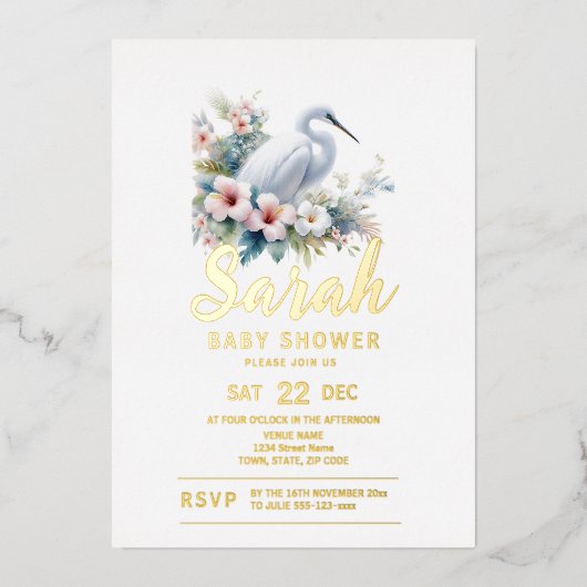 熱帯エグレ鳥の沿岸赤ちゃんシャワー 箔招待状 (正面)