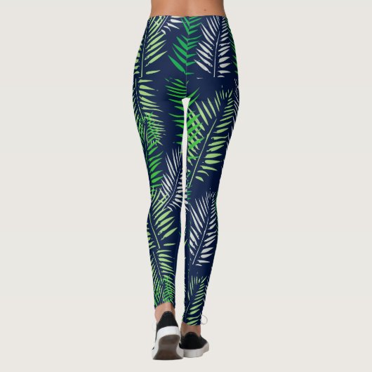 熱帯エレガントおよび海軍のヤシの葉の模様ヨガ レギンス (裏面)