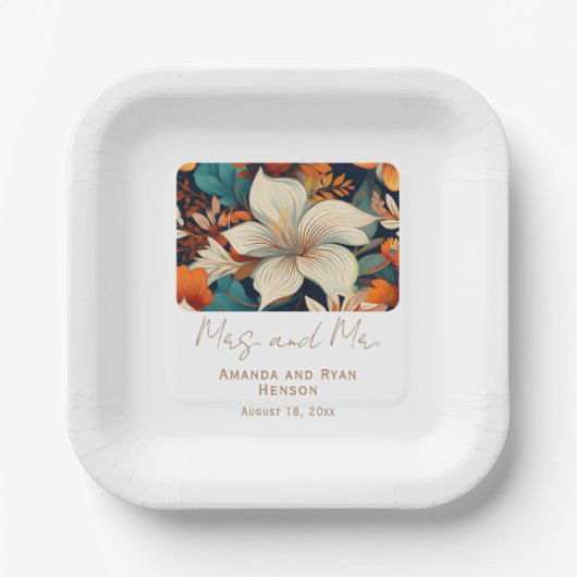 熱帯エレガントの花ミセス・フローラ結婚ズ ペーパープレート (正面)