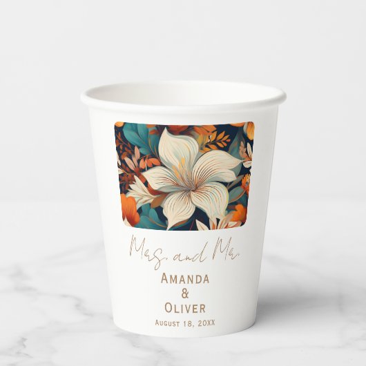 熱帯エレガントの花ミセス・フローラ結婚ズ 紙コップ (裏面)