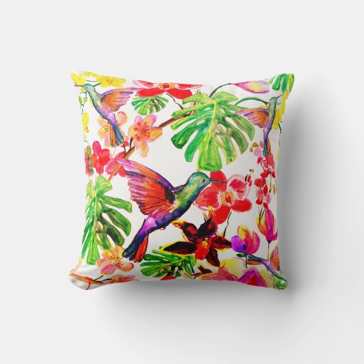 熱帯エレガントの花蘭と鳥 クッション (正面)