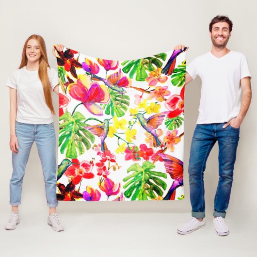 熱帯エレガントの花蘭と鳥 フリースブランケット (インサイチュ)