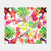 熱帯エレガントの花蘭と鳥 フリースブランケット (正面(横))