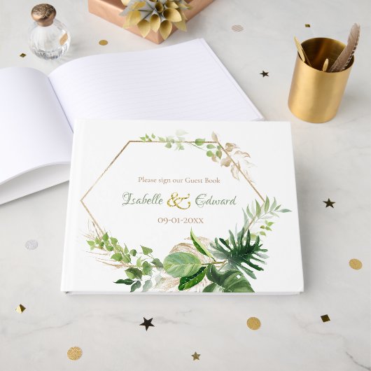 熱帯エレガントグリーンウォーター色モンステラ離れ ゲストブック (正面見開き)