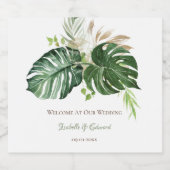 熱帯エレガントグリーンウォーター色モンステラ離れ スパークリングワインラベル (シングルラベル)