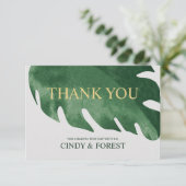 熱帯エレガントグリーンモンステラ結婚リーフ サンキューカード (スタンド正面)
