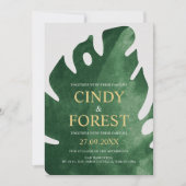 熱帯エレガントグリーンモンステラ結婚リーフ 招待状 (正面)