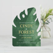 熱帯エレガントグリーンモンステラ結婚リーフ 招待状 (スタンド正面)