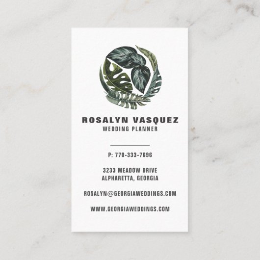 熱帯エレガントジャングルの緑モダン草 名刺 (裏面)