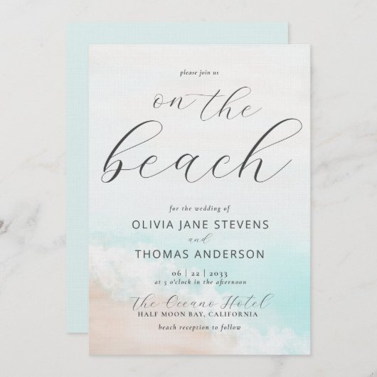 熱帯エレガントビーチの波が一つの体に結婚収まる 招待状 (正面/裏面)