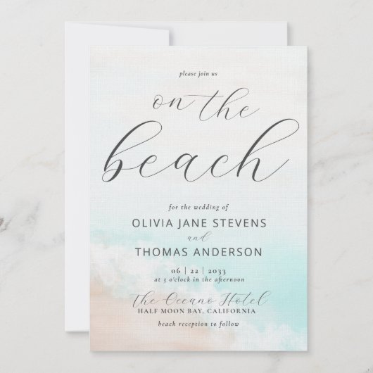 熱帯エレガントビーチの波が一つの体に結婚収まる 招待状 (正面)