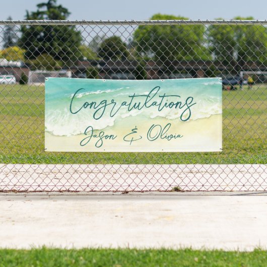 熱帯エレガントビーチ結婚式おめでとう 横断幕 (インサイチュ)