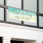 熱帯エレガントビーチ結婚式おめでとう 横断幕 (ビルの外側)