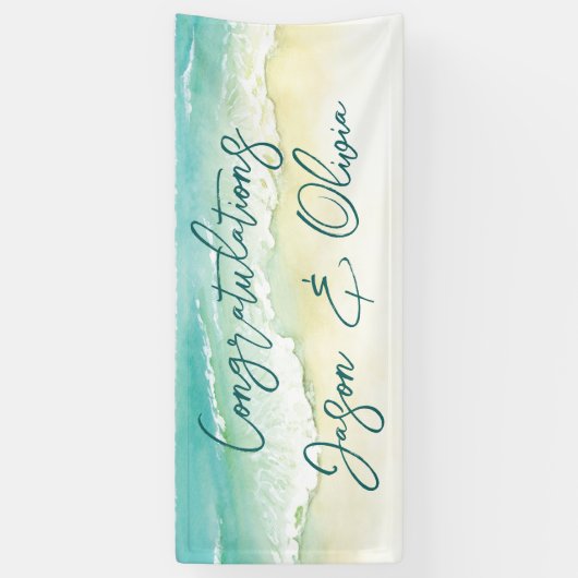 熱帯エレガントビーチ結婚式おめでとう 横断幕 (縦)