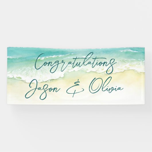 熱帯エレガントビーチ結婚式おめでとう 横断幕 (横)