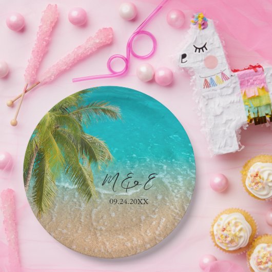 熱帯エレガントビーチ結婚式 ペーパープレート (パーティー)