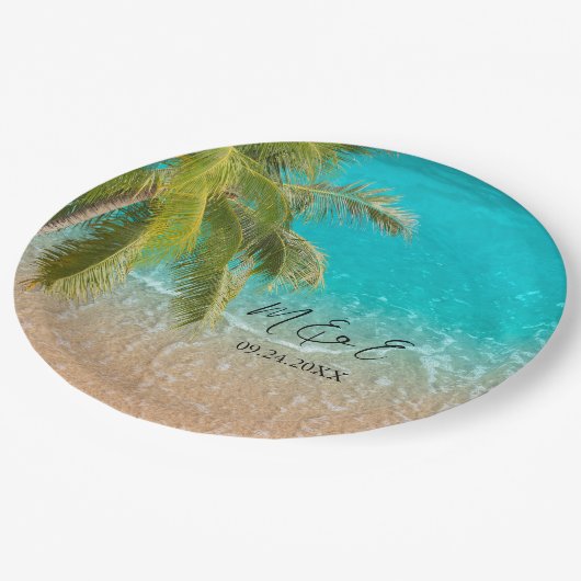 熱帯エレガントビーチ結婚式 ペーパープレート (アングル)