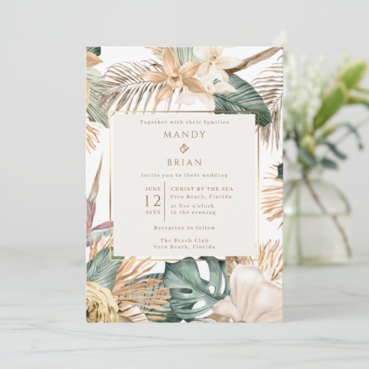 熱帯エレガントビーチ行先結婚式 招待状 (スタンド正面)