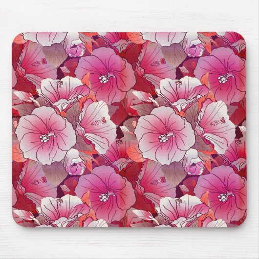 熱帯エレガントピンクと白のハイビスカスの花 マウスパッド (正面)