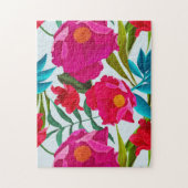 熱帯エレガントピンクと赤い花のパズル ジグソーパズル (縦)