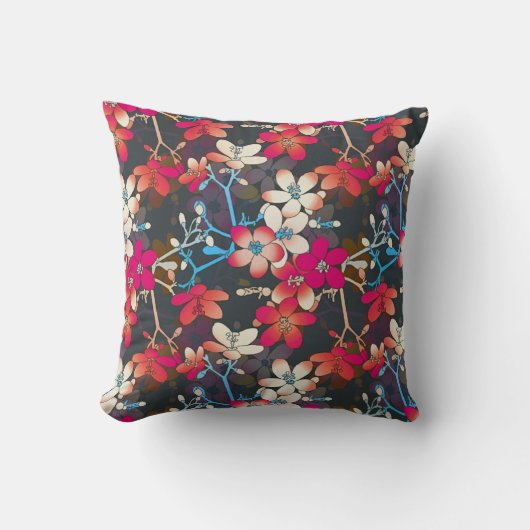 熱帯エレガントピンクのオレンジ色の白い花 クッション (正面)