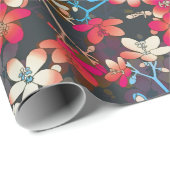 熱帯エレガントピンクのオレンジ色の花パターン ラッピングペーパー (ロールコーナー)