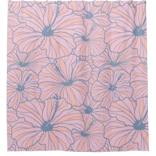 熱帯エレガントピンクフローラハイビスカスパターン | シャワーカーテン (正面)