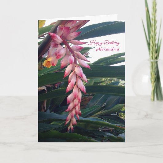 熱帯エレガントピンク花誕生日 カード (正面)