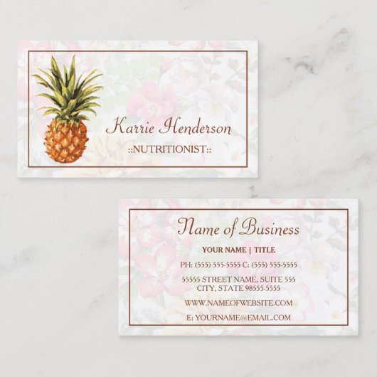 熱帯エレガントフローラとパイナップル栄養士 名刺 (正面/裏面)
