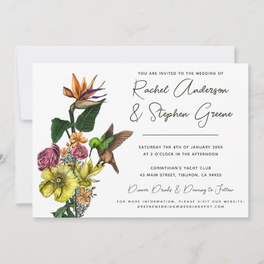 熱帯エレガントフローラの緑結婚の夏 招待状 (正面)