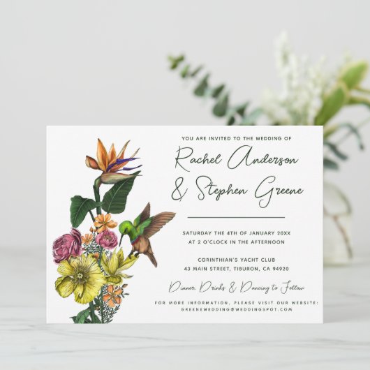 熱帯エレガントフローラの緑結婚の夏 招待状 (スタンド正面)