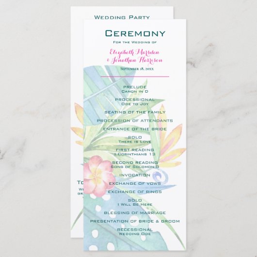 熱帯エレガントフローラティール（緑がかった色）ベリーピンク結婚ズ プログラム (正面/裏面)