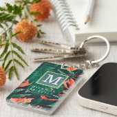 熱帯エレガントフローラモダン金ゴールド枠モノグラム キーホルダー (正面右)