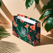 熱帯エレガントフローラモダン金ゴールド枠モノグラム ラージペーパーバッグ