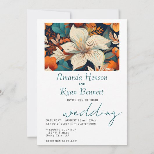 熱帯エレガントフローラ植物性デザイン結婚ズ 招待状 (正面)