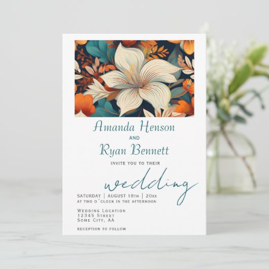 熱帯エレガントフローラ植物性デザイン結婚ズ 招待状 (スタンド正面)