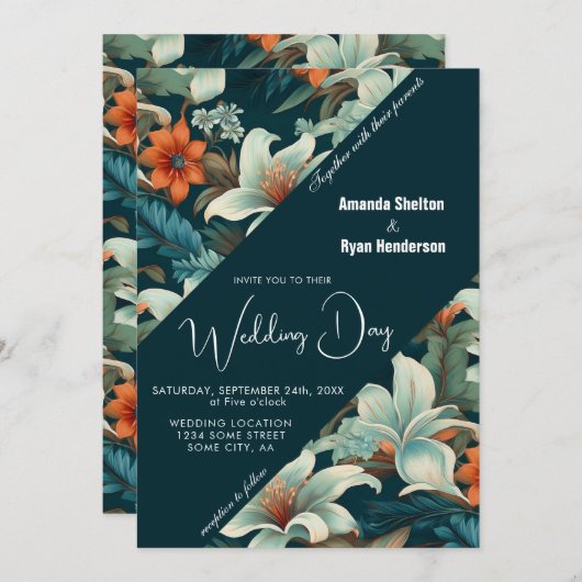 熱帯エレガントフローラ結婚の花 招待状 (正面/裏面)