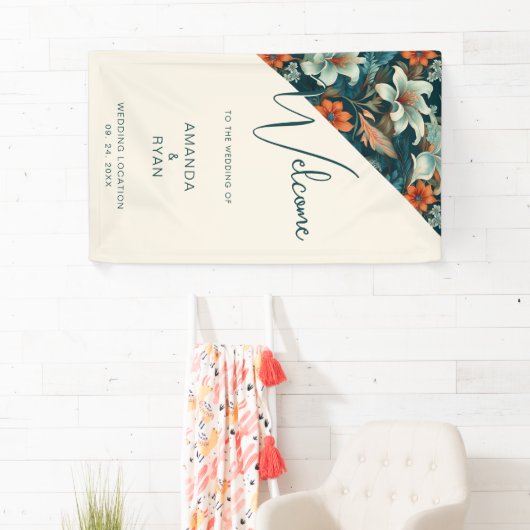 熱帯エレガントフローラ花結婚柄 横断幕 (インサイチュ)