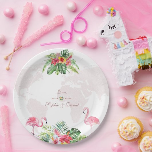 熱帯エレガントフローラ金ゴールドワールドマ結婚ップ ペーパープレート (パーティー)