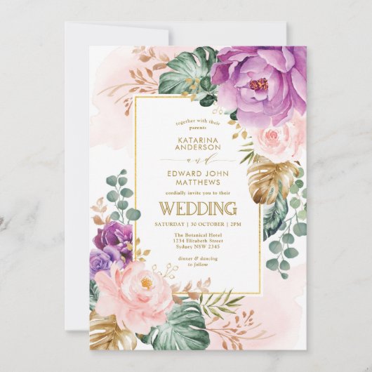 熱帯エレガントボヘミアンフローラグ結婚レナリー 招待状 (正面)