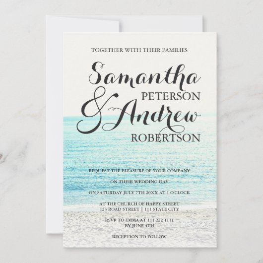 熱帯エレガントモダンビーチ写真結婚撮影法 招待状 (正面)