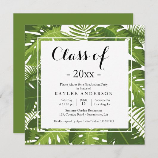 熱帯エレガント卒業パーティーの招待 招待状 (正面/裏面)