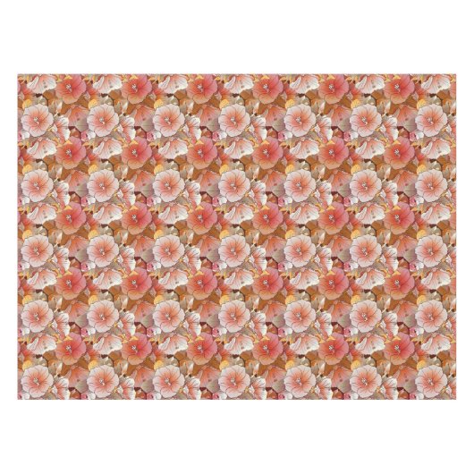 熱帯エレガント桃と白ハイビスカスの花 テーブルクロス (正面(横))