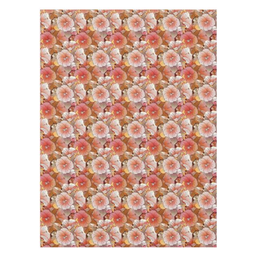 熱帯エレガント桃と白ハイビスカスの花 テーブルクロス (正面)