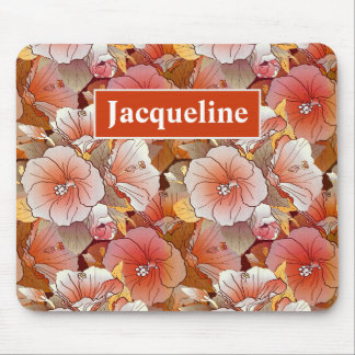 熱帯エレガント桃と白ハイビスカスの花 マウスパッド