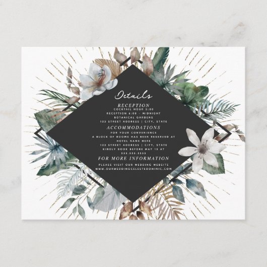 熱帯エレガント植物性ダイアモ結婚ンド詳細 エンクロージャーカード (正面)