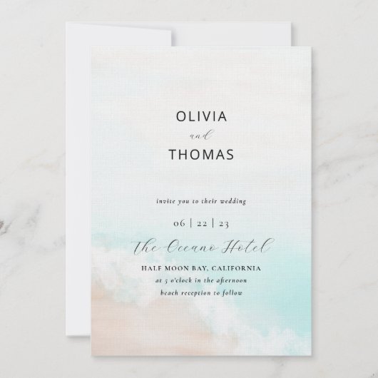 熱帯エレガント波のビーチが一つの国に結婚ある 招待状 (正面)
