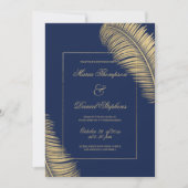 熱帯エレガント海軍の青い金ゴールドの結婚葉 招待状 (正面)
