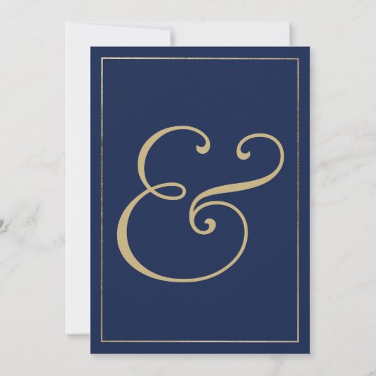 熱帯エレガント海軍の青い金ゴールドの結婚葉 招待状 (裏面)