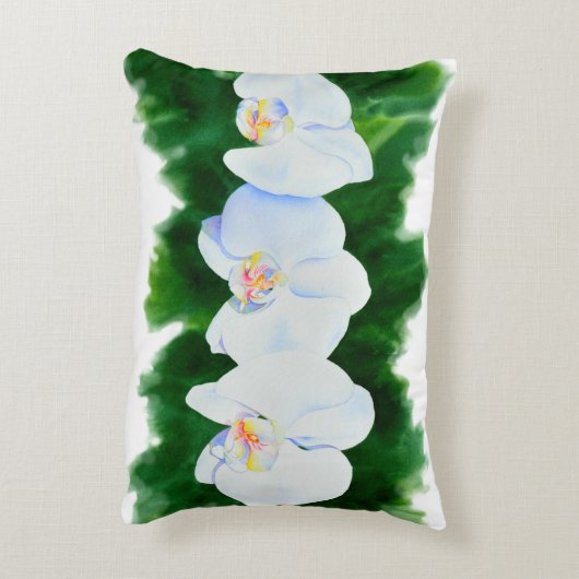 熱帯エレガント白い水の色のラン絵画ド アクセントクッション (裏面(縦))
